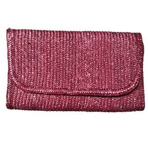 VTG Purple Magenta woven raffia straw wicker oversized envelope clutch bag purse